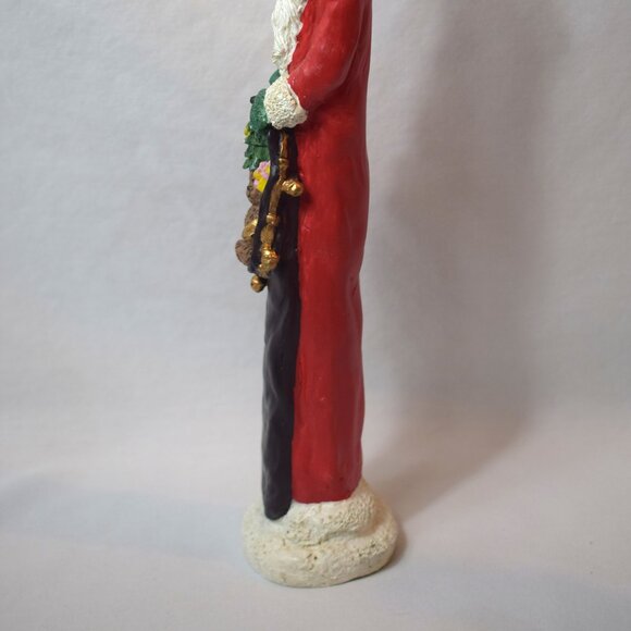 Vintage Resin Skinny Santa Claus Figure With Black Toy Sack Teddy Bear Presents - Picture 4 of 11